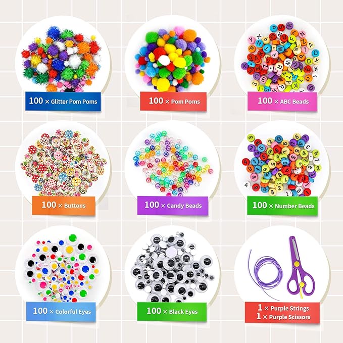 kortes Jumbo Art and Craft Supplies for Kids, Toddler DIY Craft Art Supply Set Included Pipe Cleaners, Pom Poms, Feather, Folding Storage Box - All in One for Craft DIY Art Supplies, Light Blue