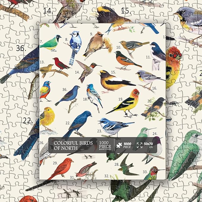 Vintage Bird Puzzles for Adults 1000 Pieces, Animal Hummingbird Puzzle of 36 Colorful Birds in North America, Bird Jigsaw Puzzles Nature