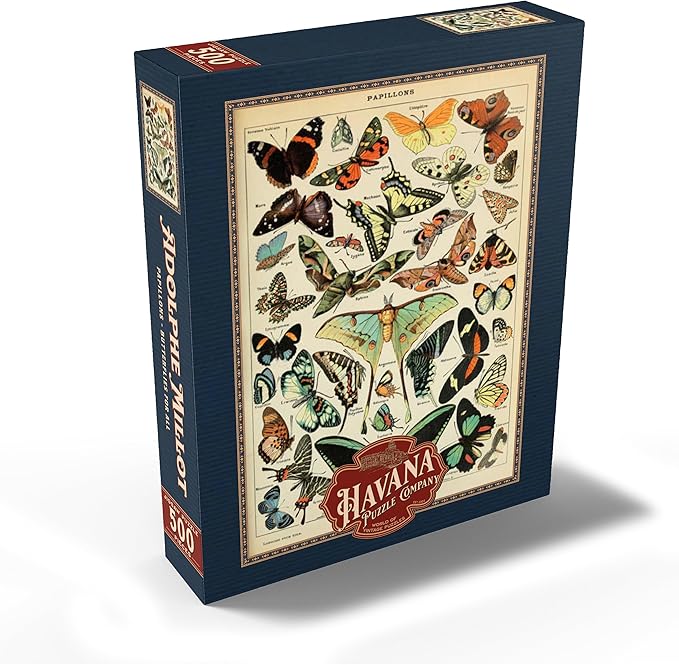 MyPuzzle Papillons - Butterflies for All, Vintage Art Poster, Adolphe Millot - Premium 500 Piece Jigsaw Puzzle for Adults