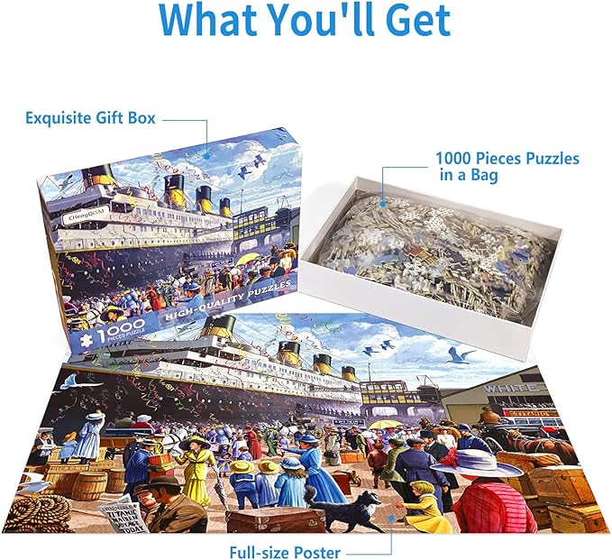 1000 Piece Puzzle for Adults R.M.S. Titanic Jigsaw Puzzle 1000 Pieces Cruise Ship Oil Painting Puzzle 1000 Pieces Intellectual Game Puzzles for Adults Teens Seniors Challenging Puzzles