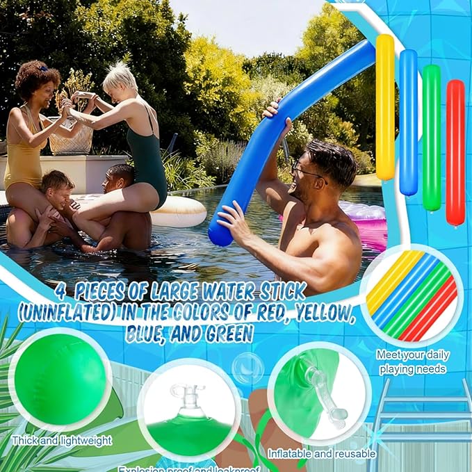 Deekin 4 Pcs Pool Inflatable Sticks Inflatable Pool Noodles Colorful PVC Outdoor Water Games Giant Blow up Noodles for Swimming Pools Adults Beach Lake Party, 41.34 Inch