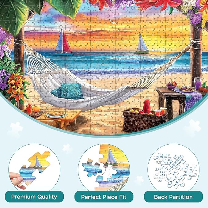 500 Piece Puzzles for Adult, Beach Jigsaw Puzzle 500 Pieces for Adults Senior, Sunset Boat 500 piece Puzzle, Challenging Family Puzzle Colorful Activity Game Gift for Friend 20.5 X 15 Inches