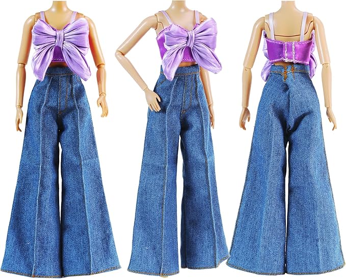 E-TING 2 Sets Doll's Dream Outfits: Shiny Glitzy Gala Purple Dress and Bell-Bottom Jeans Set for 11.5 Inch Girl Doll
