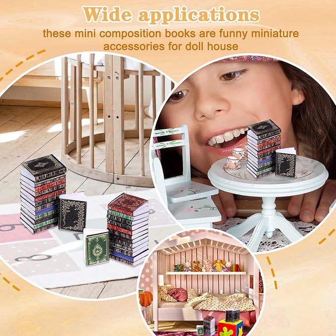 24pcs Mini Books1:12 Scale Miniatures Dollhouse Tiny Book Model Assorted Doll House Accessories Small Books Decoration Dollhouse Decor Toy DIY Crafting Supplies (8 Style)