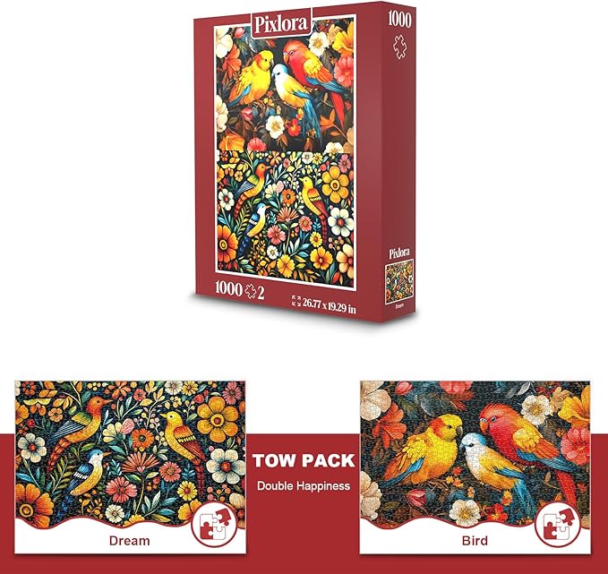 Jigsaw Puzzles 1000 Pieces for Adults, 2 Pack Bird and Flower Puzzles, Funny Puzzles for Adults,Vibrant Bird Theme, Challenging Adult Jigsaw Puzzles, Ideal for Home Decor