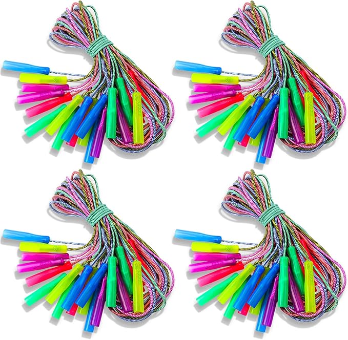 Honoson 100 Pcs Rainbow Jump Rope Bulk Gift for Kids 7.8ft Nylon Stripe Ropes with Handle Adjustable Colorful Party Favor Christmas Item Gift Outdoor Exercise Fitness (Multicolor)