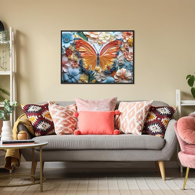 Jigsaw Puzzle 1000 Pieces Quilled Paper Butterfly Puzzle – Enchanted Nature Puzzle, Whimsical 3D Spring Florals, Challenging Adult Wall Art