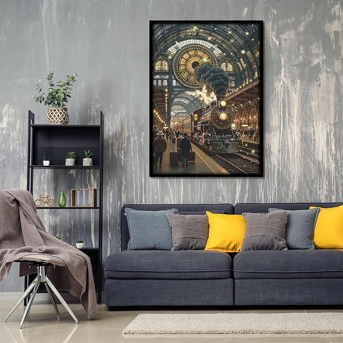 Vintage Train Puzzles for Adults 1000 Pieces, Steam Train Station Art Jigsaw Puzzle, Classic Railway Scenery Puzzles as Home Wall Art
