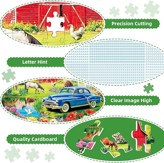 Puzzles for Adults 500 Pieces,Farm Horse Puzzle for Adult,Flowers Rooster Barn Truck Themed Jigsaw Puzzle,Country Life Puzzle for Seniors,Puzzles for Family Game Nights, 20.5x15 in