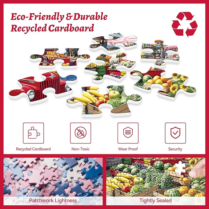 300 Piece Puzzle for Adults – Farmer’s Market Jigsaw Puzzle with Fresh Fruits – Recycled Paper Puzzle, Relaxing Family Activity Game, for Adults, Seniors (20.5" x 15)