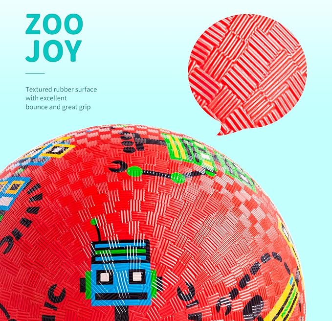 ZOOJOY Pack of 2 Cartoon Playground Balls, Balls for Kids 3+, 8.5" Rubber Balls for Dodgeball, Non-Slip Rubber Bouncy Kickball Set, Indoor & Outdoor Game Toys for Boys Girls with Pump