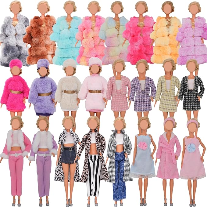 EuTengHao Winter Doll Clothing Set for 11.5 Inch Girl Dolls Includes Winter Fur Coat Nightwear Bathrobe Hat Dress Jacket Jeans Fashion Outfit for 30cm Girl Doll Girls Gift