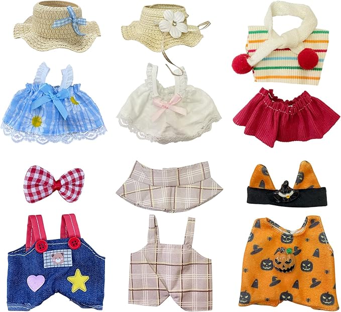 Ezcora 6 Sets Doll Clothes for 17cm Dolls, Fashion Outfit Collection with Hats & Accessories for 6.7 Inch Mini Doll, (No Dolls) (Casual Pastoral Style)