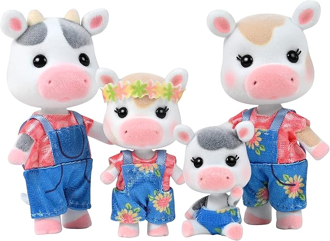 Honey Bee Acres The Cloverberrys Cow Family, 4 Miniature Doll Figures, Small