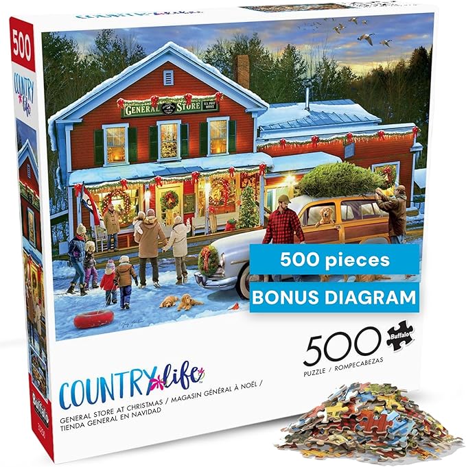 Buffalo Games – General Store At Christmas- 500 Piece Holiday Jigsaw Puzzle - Festive Puzzles for Adults – Precision-Cut Pieces, Winter Artwork, and Hours of Relaxing Fun