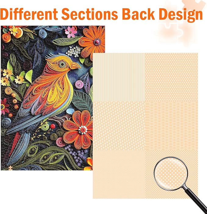 Jigsaw Puzzles for Adults 1000 Pieces, Colorful Forest Bird Difficult Challenging Unique Puzzle for Game Night Family Home Decor, 20x27 Inches, Quilling Bird