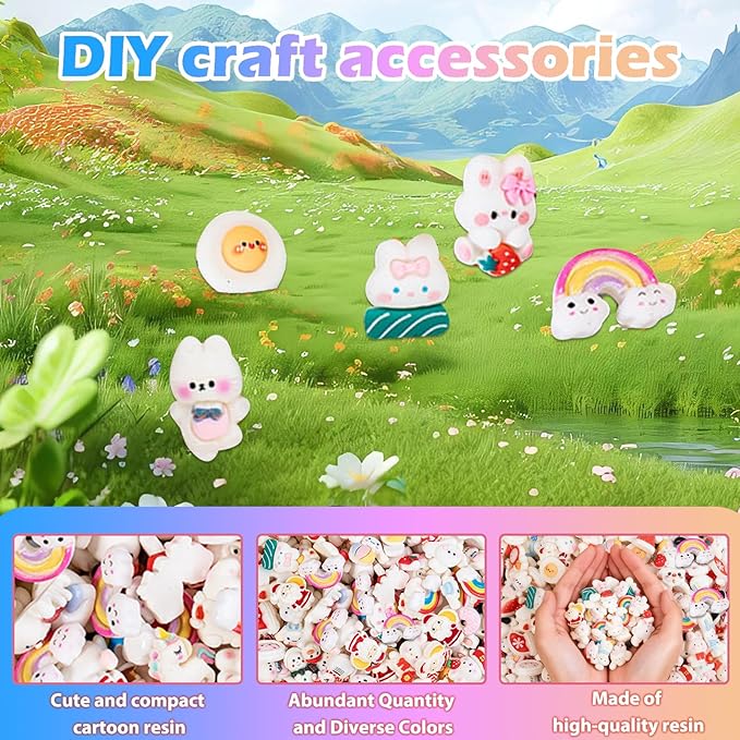 50 Pcs White Cartoon Blind Bags: Mystery Mini Resin Figures for Kids, Random Tiny Cute Charms, DIY Craft Supplies, Dollhouse Miniatures, Party Favor Toys for Collecting & Phone Case Decoration