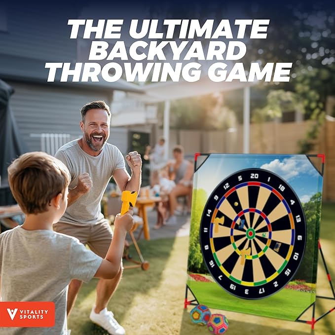 Vitality Sports Golf Chipping Game with Stand - Golf Target Battle Games with Putting Mat, 12 Sticky Balls, 6 Axes, 2 Soccer Balls, 8 Bean Bags, Axe Throwing Game for Backyard