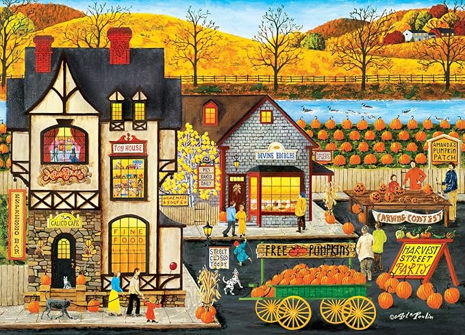 MasterPieces - 500 Piece Jigsaw Puzzle, Large EZ Grip Shapes, Harvest Street Party, Fun for Adults, Seniors, Family, Kids, 19.25" x 26.75"