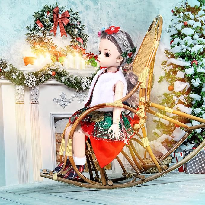 Sumind 14 Pieces Christmas Doll on Clothes Accessories Outfits Set Including Skirts, Bathrobe, Sleeping Bag, Fluffy Vest, Shirt, Scarf, Eye Cover and Boots for Xmas Doll Decor(Novel Style)
