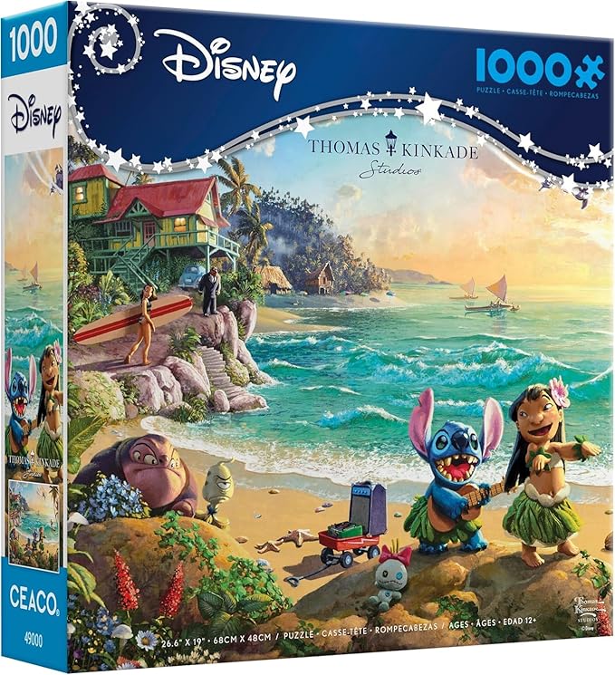 Ceaco - Thomas Kinkade Disney Lilo & Stitch 1000 Piece Jigsaw Puzzle, Premium Recycled Board, Made in USA, Includes Full-Color Poster, 26.75 x 19.75 in