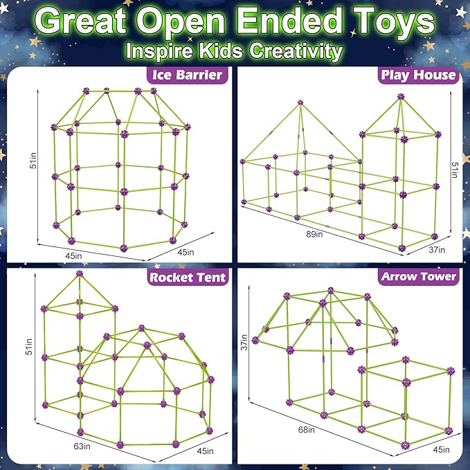 V-Opitos 140 Pack Glow in The Dart Fort Building Kits for Kids Age 4, 5, 6, 7, 8+ Years Old, STEM Building Toys for DIY Castles, Tunnels, Ideal Christmas, Birthday Gifts for Boys & Girls