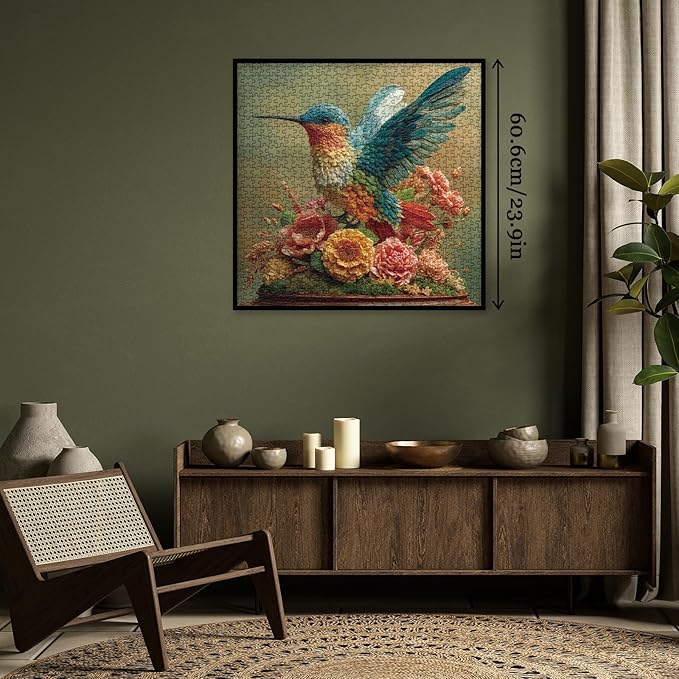 Colorful Hummingbird Flower Puzzles for Adults 1000 Pieces, Aesthetic Bird Wildflower Jigsaw Puzzle, Difficult Animal Art Puzzles