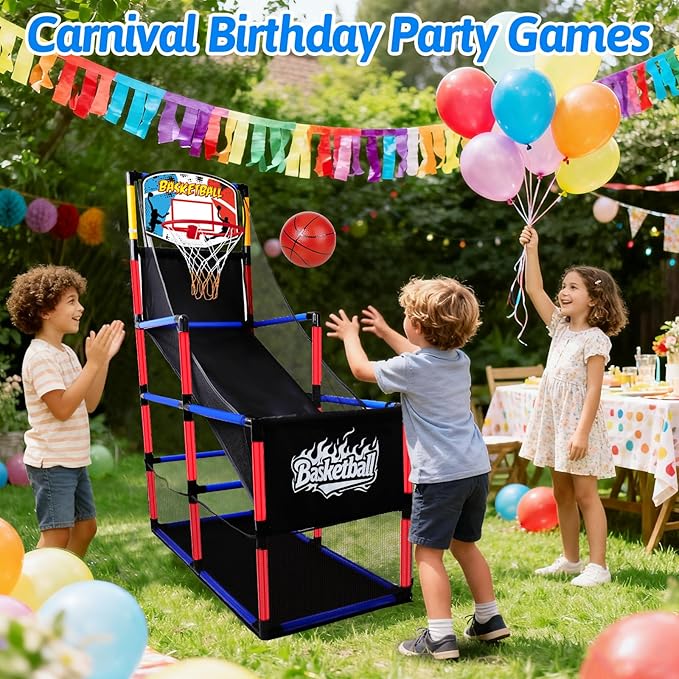 Arcade Basketball Hoop Game Set with 3 Balls for Kids Age 3 to 12 Indoor Outdoor Sports Play - Easy Set Up - Air Pump Included - Carnival Birthday Party Games Yard Toys for 3 4 5 Year Old Boys Gifts