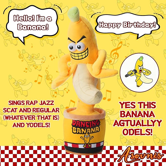 Funny Dancing Talking Banana Toy, Gifts Mimicking, Recording Repeating What You Say, Hilarious Laughs, Novelty Gag Gift for Adults Friends Coworkers Office, Adjustable Volume