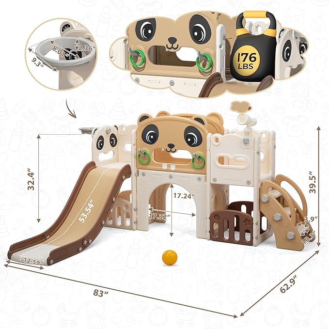 9 in 1 Toddler Slide and Climber Playset Indoor Outdoor Kids Slide with Basketball Hoop,Telescope and Storage Space, Freestanding Backyard Playground for Children Age 1-6