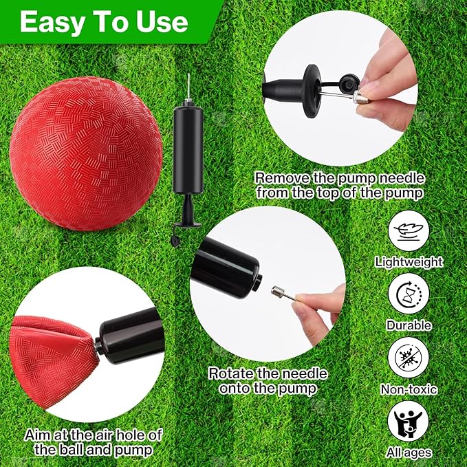 6 Pcs Dodgeballs 8.5 Inch Playground Ball Red Kickball Inflatable Rubber Handball Bouncy Dodge Ball with 1 Hand Pump for Outdoors Ball Games Gym Camps Picnic (Needle is at The Top of the Pump)