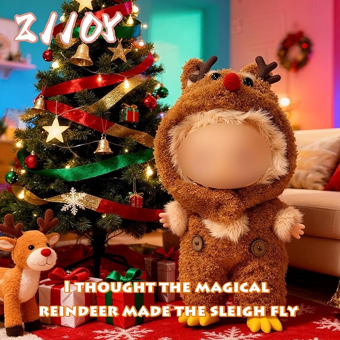 Doll Outfit 17cm (6.69in) or 15cm (5.91in) Dolls(NO Doll) for Labubu Clothes Outfit with Accessories Christmas Reindeer Stylish Dress Up Suit Set for Labubu