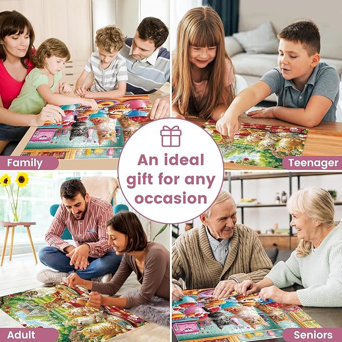 2-Pack 300 Pieces Puzzles for Kids, Dessert Cat Puzzles 300 Pieces Party Cat Jigsaw Puzzles for Adults, Large Piece Puzzle, Puzzle Toys for Boys and Girls, Family Activity Game Nights Gifts