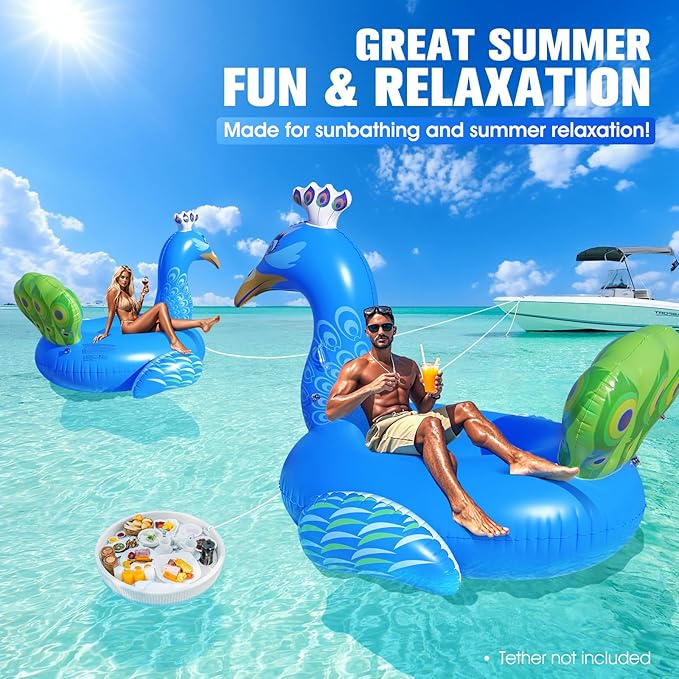 DeeprBetter Inflatable Peacock Pool Float, Gaint Funny Pool Floats Adults, Heavy Duty Pool Floaties Lounger, Large Animal Pool Floats Inflatable Ride-On Floaty for Swimming Pool Party Water Fun