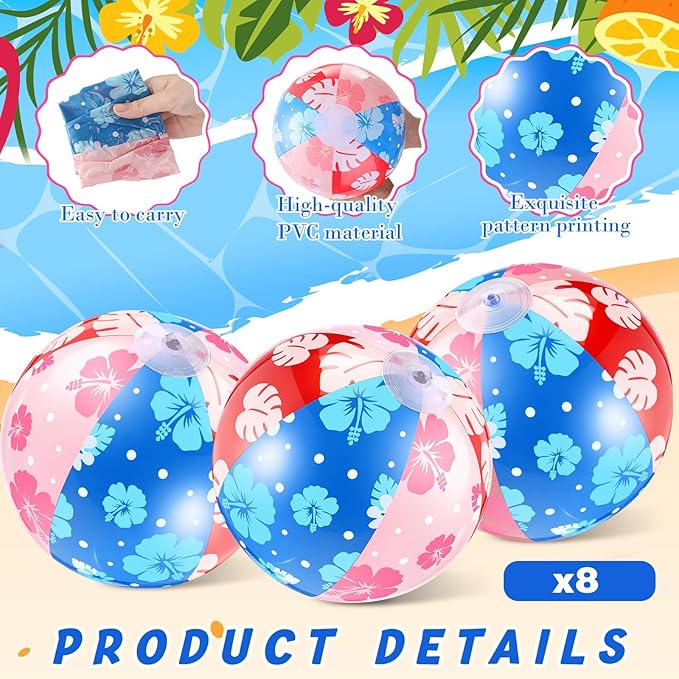 8 Pack Blue and Pink Cartoon Themed Beach Ball 7.87 Bulk for Summer Pool and Beach Game Gifts Birthday Party Supplies Decorations Favor