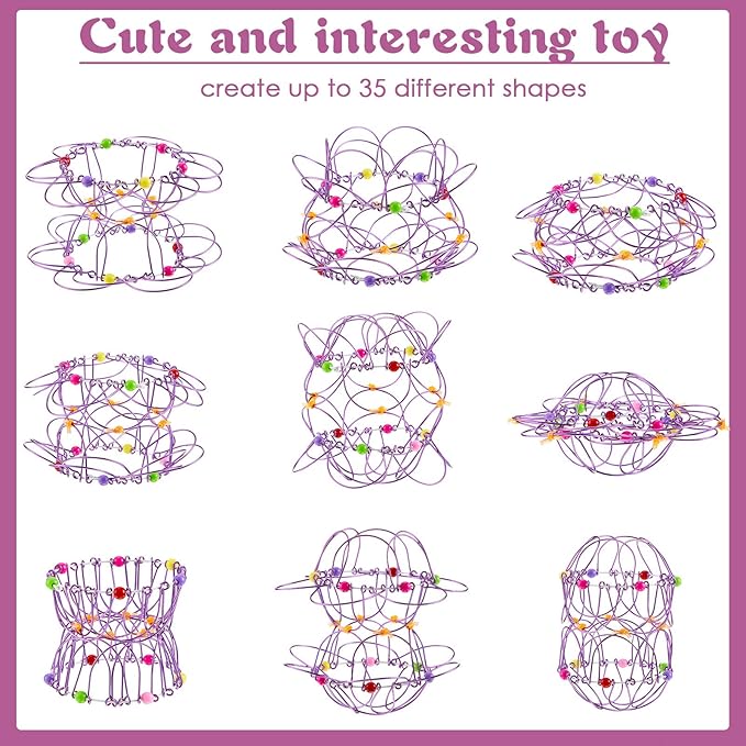 Skylety 2 Pieces Mandala Flower Basket Toy Flexible Iron Basket Creative Handmade Magic Loops Wire Fidget Toy for Teens Christmas Winter Party Favors (Purple, Gold)