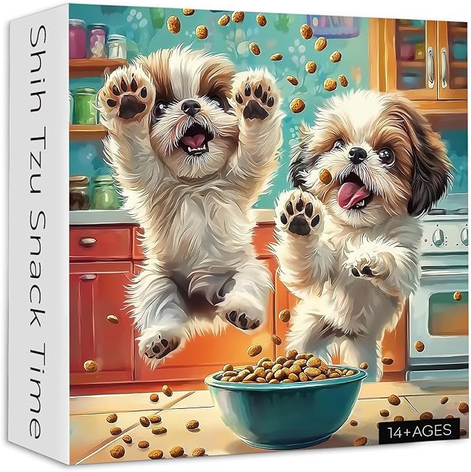 PICKFORU Shih Tzu Snack Time Puzzles for Adults 1000 Pieces, Funny Dog Kitchen Jigsaw Puzzle, Challenging Difficult Unique Cute Puppy Theme as Wall Decor