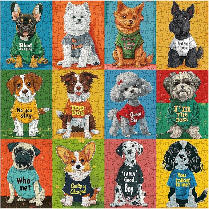 Funny Dog Puzzle 1000 Pieces for Adults, Colorful Puppy Collage Jigsaw Puzzles, Cool Cute Animal Puzzles as Home Decor