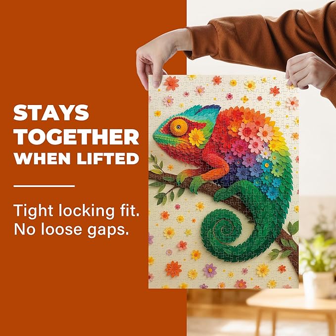 BenBen Puzzles for Adults 500 Pieces, Floral Chameleon Jigsaw Puzzles with Patterns on Back, Challenging Animal Puzzle for Family Game Night, Home Décor