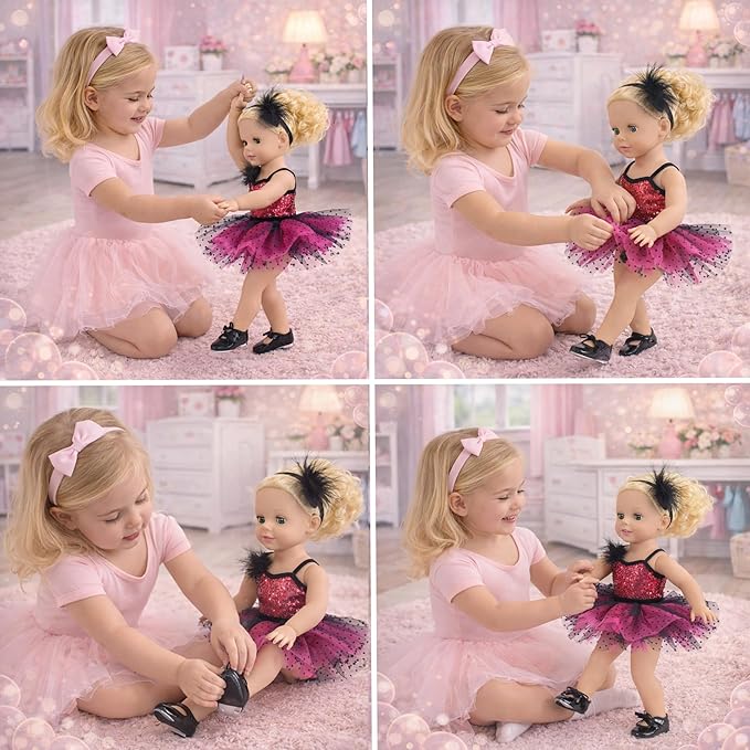 Emily Rose 18 Inch Doll Ballet Clothes Set - 4 PC Pink Ballerina Outfit Leotard, Tutu, Headband & Tap Shoes Set | Dance Recital Costume | Doll Not Included | American Girl Compatible