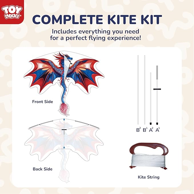 TOY Life 48.4'' Large Kites Easy to Fly for Kids Adults with 328.1 FT String, Beach Kite Outdoor Game Outside Toys Activity Summer Toys for Kids