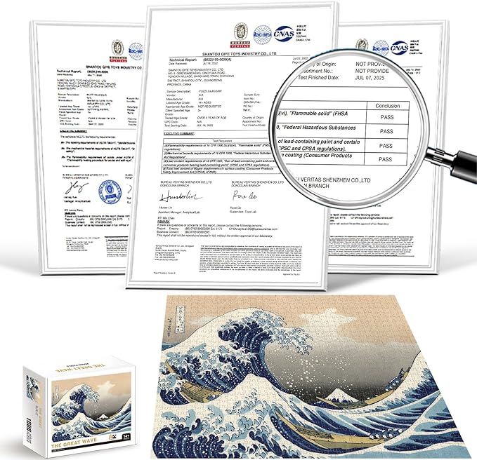1000 Piece Jigsaw Puzzles for Adults Teens Kids - Fine Art Challenging, The Great Wave 1000Pcs Puzzle, Family Game Gift, Size 27"x20"
