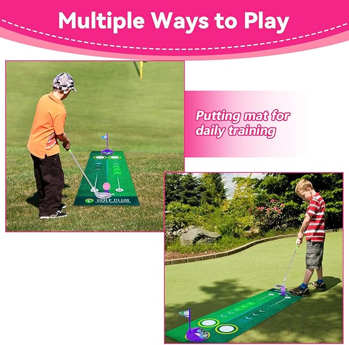 Toddler Golf Set with Shoulder Strap for Kids Ages 2-5, Portable Golf Clubs, Cart & Putting Mat - Indoor Outdoor Sports Toys -Pink