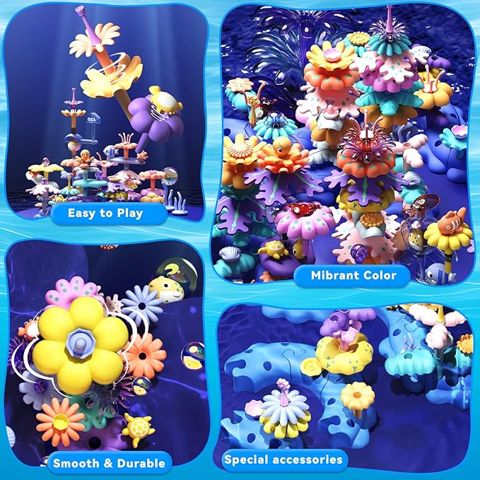 Coral Garden Flower Building Toys for for Toddlers 3-5 Year Old，Upgrade DIY Building Blocks Toys for Ages 2-4 Girls,Educational STEM Christmas Birthday Gift for Kids(76PCS)