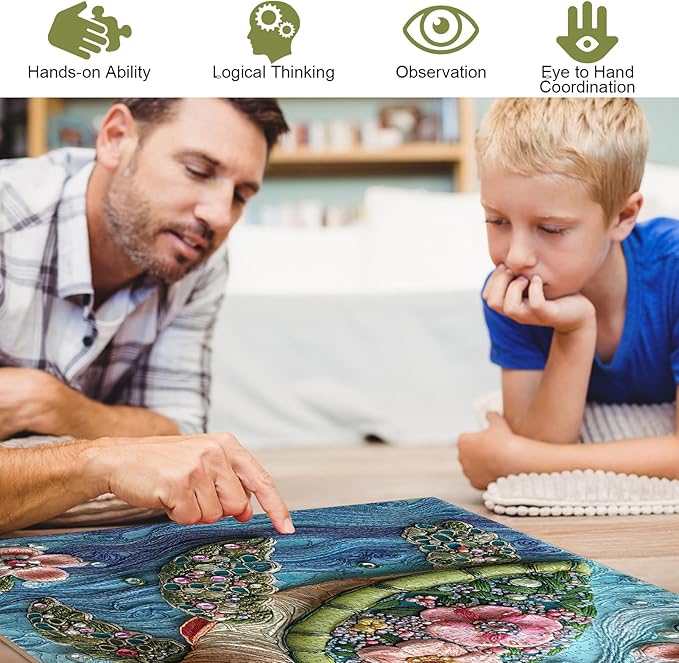 Sea Turtle Puzzles for Adults 1000 Pieces, Beautiful Diamonds Flower Sea Animal Jigsaw Puzzle with Letters on Back, Impossible Hard Difficult Art Puzzles, Fun Challenging Embroidery Family Puzzle Game