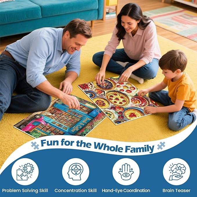 2 Pack 500 Pieces Puzzle for Adults,Bookstore Jigsaw Puzzles 500 Pieces Delicious Pie Dessert Puzzles for Adults 500 Piece Colorful Premium Cardboard Puzzle Family Activity Gift 20.5x15 in