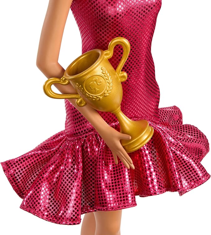 Barbie Ballroom Dancer Fashion Doll with Red Ruffle Dress, Dancing Shoes & Brown Styled Hair, Dancing Trophy Accessory