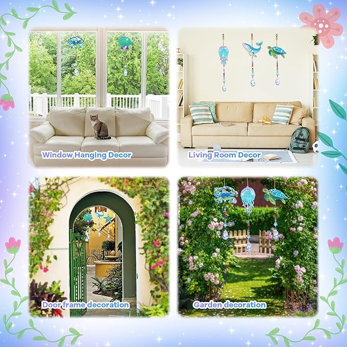Diamond Art Kits for Kids Ages 6-12: Gifts for 7 8 9 10 Year Old Girls Teens Birthday Gifts Creative Arts & Crafts for Girls Boys DIY Wind Chime & Suncatcher Craft Kit Crystal Decor Kit Ocean