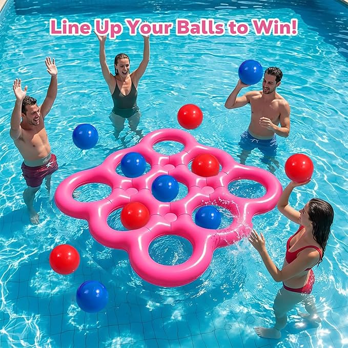 MoKo Pool Water Toys Tic-Tac-Toe Games Set, Inflatable Floats Toy with 10 Balls, Pool Games for Family Party Outdoor Beach Adults Teens Kids 2-10 Players