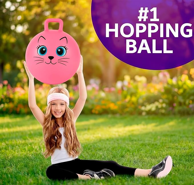 Xino Sports Hopping Ball for Kids - 18 Inch Hopper Ball with Handle, Pink Jumping Bouncer Toy for Indoor and Outdoor Play